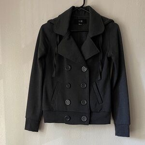 Forever 21 Charcoal Double-Breasted Hooded Jacket Women’s Small